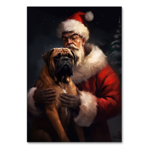 Bullmastiff With Santa Claus Festive Christmas  Table Number