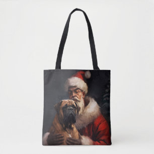 Bullmastiff With Santa Claus Festive Christmas  Tote Bag