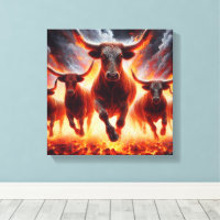 Bulls Charging Through a Fiery Landscape