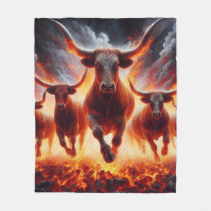 Bulls Charging Through a Fiery Landscape Fleece Blanket