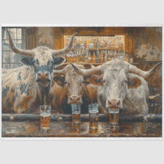 Bulls-Cows in a Western Saloon Decoupage Tissue Paper