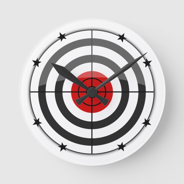 Bulls Eye Black Star Round Clock (Front)
