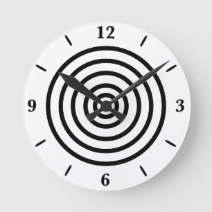 Bulls Eye Circle Rings Black And White Design Art Round Clock
