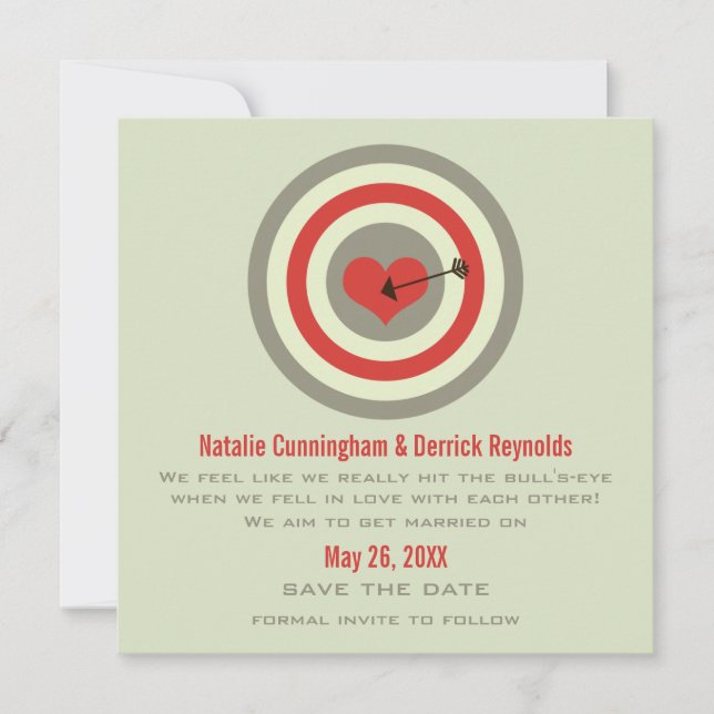 Bull's-Eye Save the Date Invite, Grey & Red (Front)