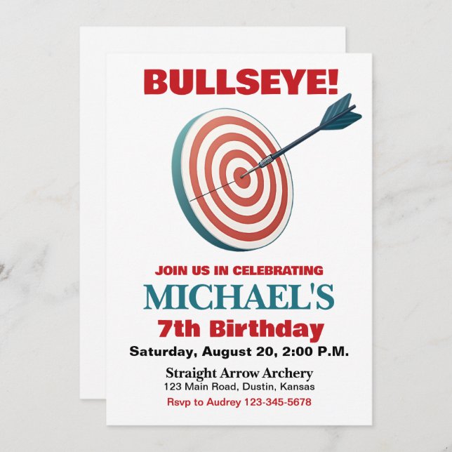 Bullseye Archery Birthday Party Invitation (Front/Back)