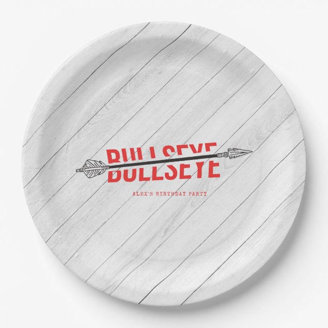 Bullseye Bow & Arrow Archery Tween Birthday Party Paper Plate (Front)