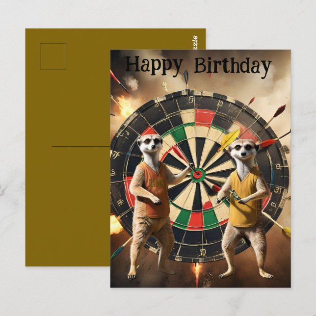 Bullseye Burrow: Meerkat Dart Players, Birthday  Postcard (Front/Back)