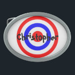 Bullseye Design Oval Belt Buckle<br><div class="desc">Belt buckle bullseye target that you can customise with any text of your choice. Should you require any help with customising then contact us through the link on this page. Bullseye target belt buckle.</div>