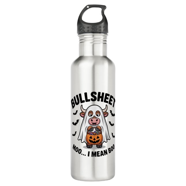 BULLSHEET Halloween Cute Cow in Ghost 710 Ml Water Bottle (Front)