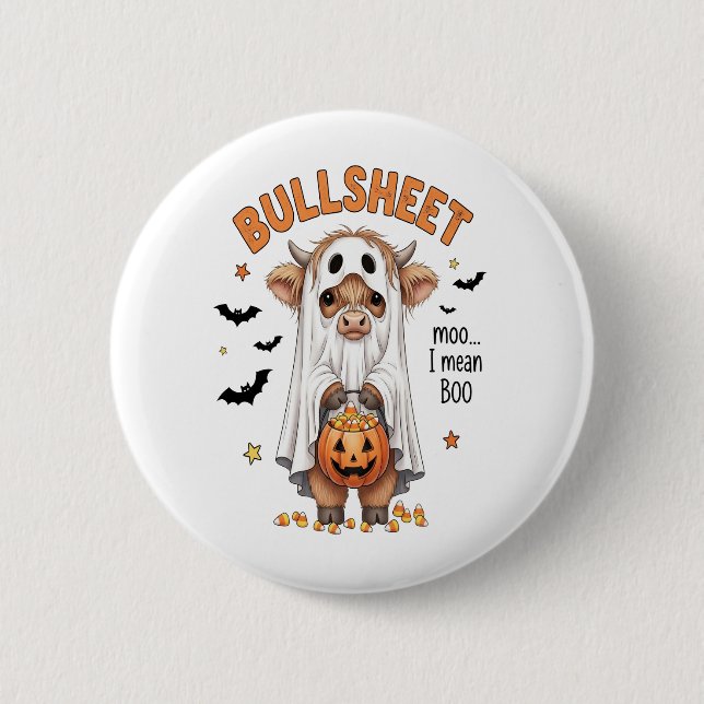 Bullsheet Highland Cow Funny Ghost 2 Inch Round Button (Front)