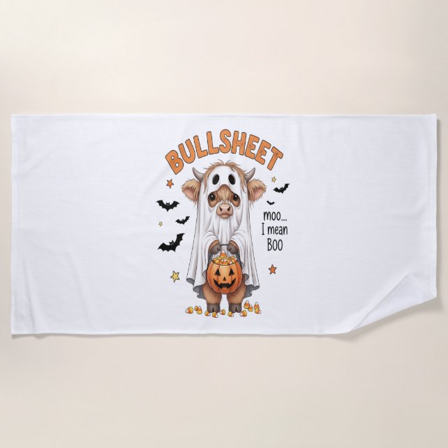 Bullsheet Highland Cow Funny Ghost Beach Towel (Front)