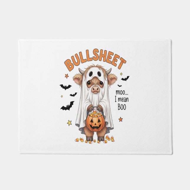 Bullsheet Highland Cow Funny Ghost Doormat (Front)