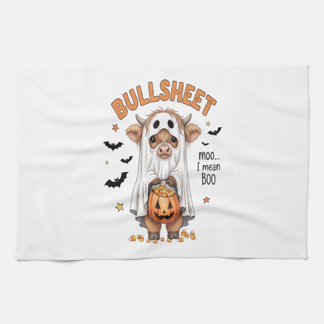 Bullsheet Highland Cow Funny Ghost Kitchen Towel (Horizontal)