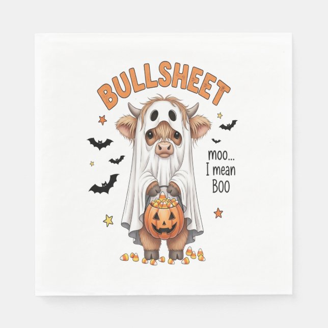 Bullsheet Highland Cow Funny Ghost Napkin (Front)