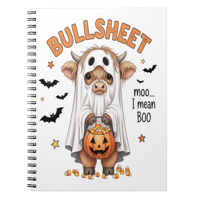 Bullsheet Highland Cow Funny Ghost Notebook (Front)
