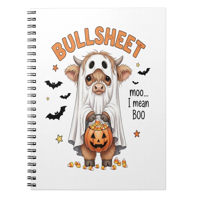 Bullsheet Highland Cow Funny Ghost Notebook (Front)