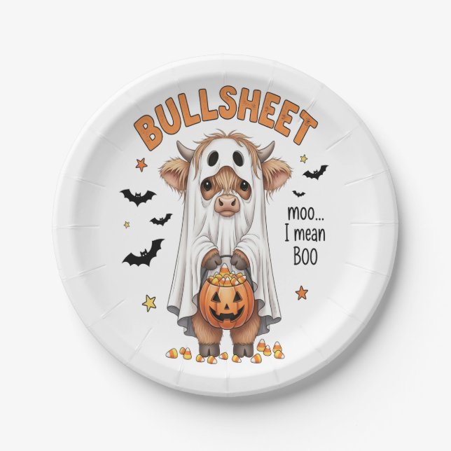 Bullsheet Highland Cow Funny Ghost Paper Plate (Front)