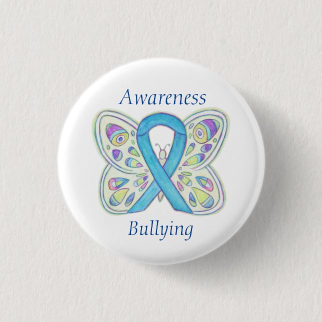 Bullying Awareness Butterfly Blue Ribbon Pin (Front)