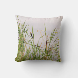 Bulrushes By Water Throw Pillow