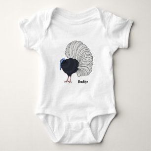 Bulwer's pheasant bird cartoon illustration baby bodysuit