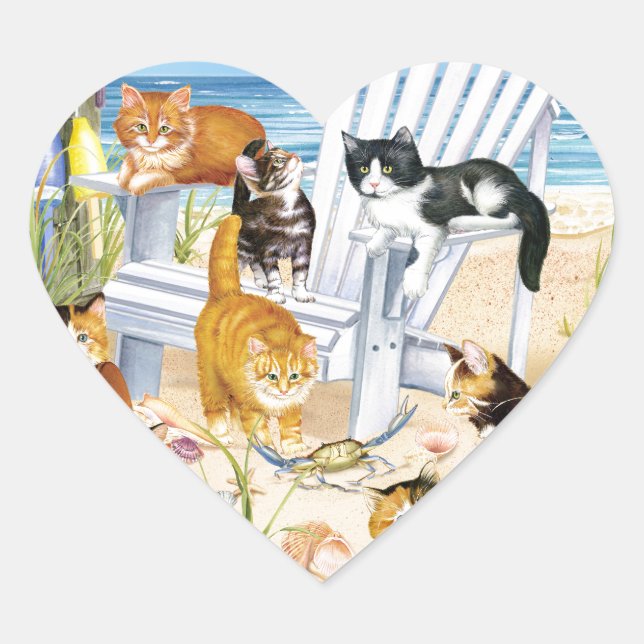 Bum de plage Kittens Stickers Coeur (Devant)