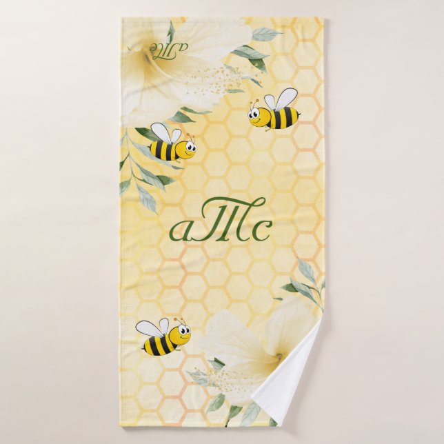 Bumble abeilles jaune nid d'abeille monogramme (Serviette de bain)