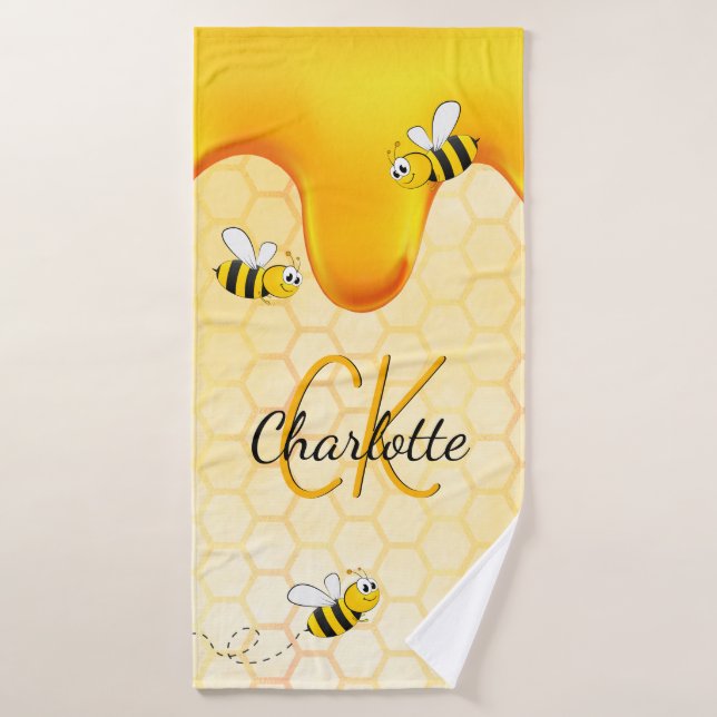 Bumble abeilles miel nid d'abeille goutte de miel  (Serviette de bain)