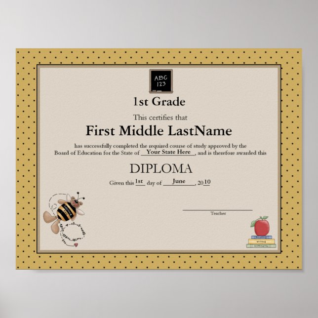 Bumble Bear Homeschooler Diploma Poster (Front)