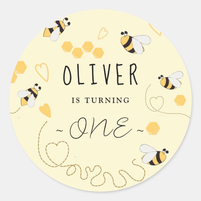 Bumble Bee 1st Birthday Happy Bee Day Classic Round Sticker (Front)
