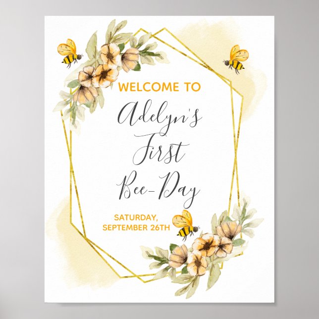 Bumble Bee 1st Birthday Party Welcome Sign Poster (Front)