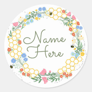 Bumble Bee and Flower Illustrated Classic Round Sticker