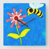 Bumble Bee and Flower Square Wall Clock