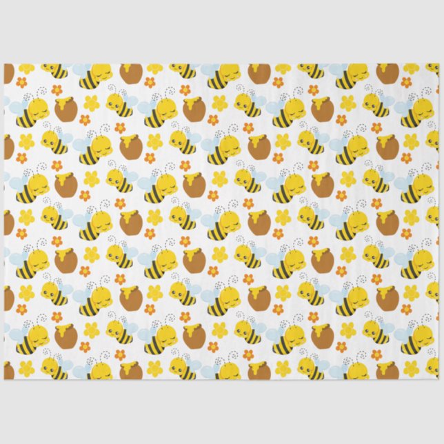 Bumble Bee and Flowers Pattern Tissue Paper (Front)