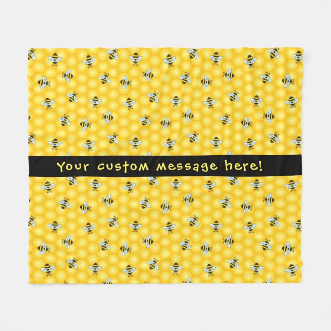 Bumble Bee and Honeycomb Pattern Fleece Blanket (Front (Horizontal))