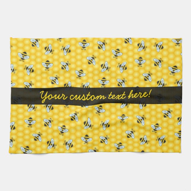 Bumble Bee and Honeycomb Pattern Kitchen Towel (Horizontal)