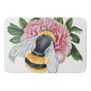 Bumble Bee And Peony Bath Mat