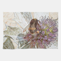 Bumble bee art style print tea towel