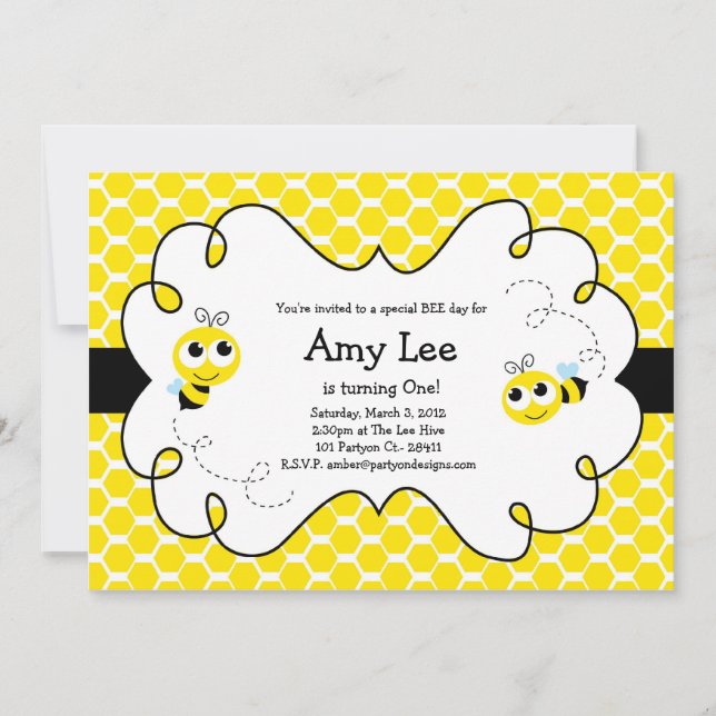 Bumble Bee Babee Anniversaire jaune Invitation (Devant)