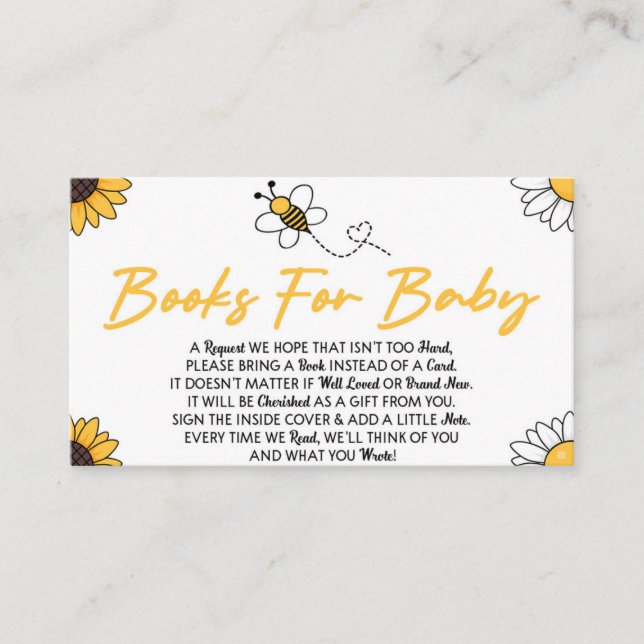 Bumble Bee Baby Shower Books For Baby Card (Front)