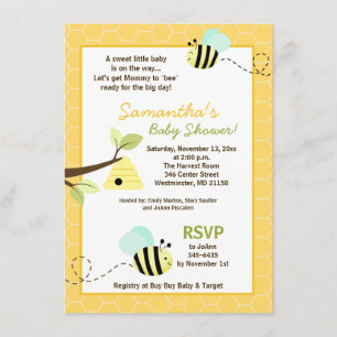 Bumble Bee Baby shower Invitation 4.25 x 6.5 Taill
