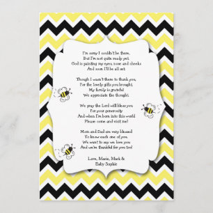 Bumble Bee Baby Shower Thank You Note with poem Card