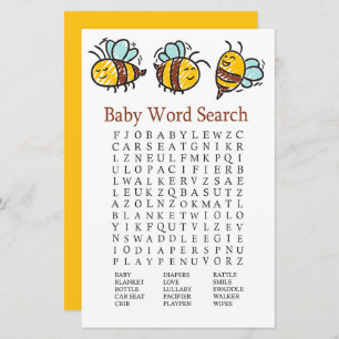 Bumble Bee Baby Shower Word Search Game