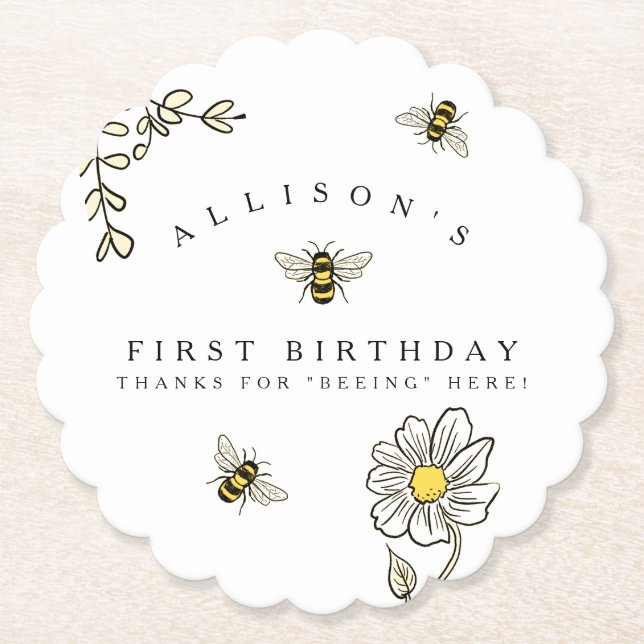 Bumble Bee Birthday Party Custom Coaster (Front)