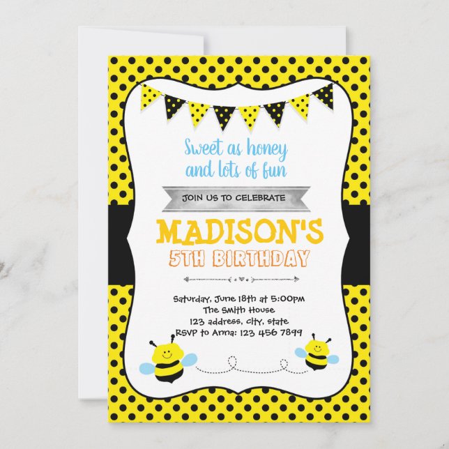 Bumble Bee birthday party invitation (Front)