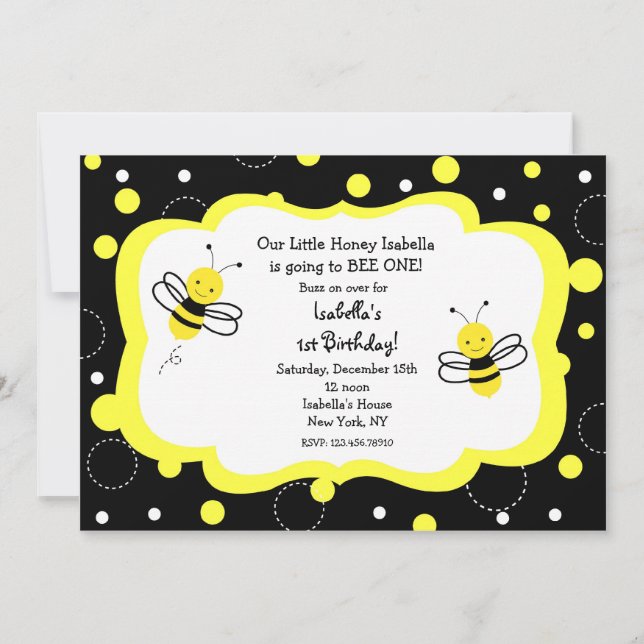 Bumble Bee Birthday Party Invitations Honey (Front)