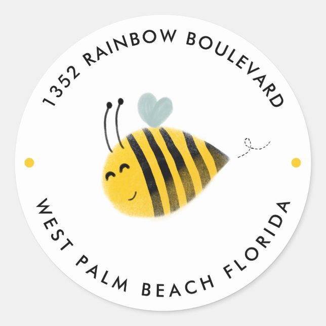 Bumble Bee Birthday Return Address  Classic Round Sticker (Front)