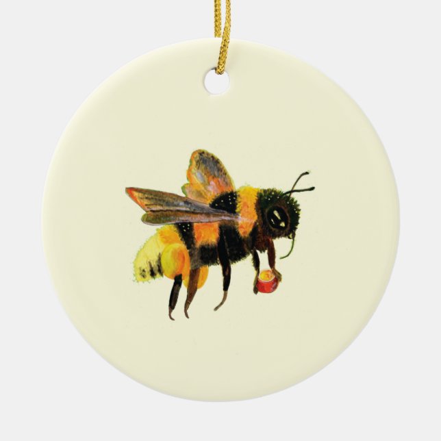 Bumble Bee carrying pollen  Ceramic Ornament (Front)