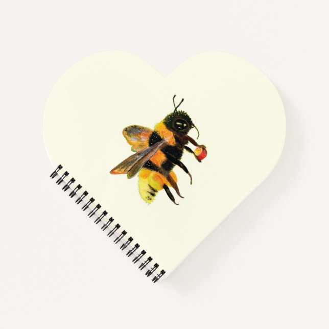 Bumble Bee carrying pollen  Heart shaped Notebook (Front)
