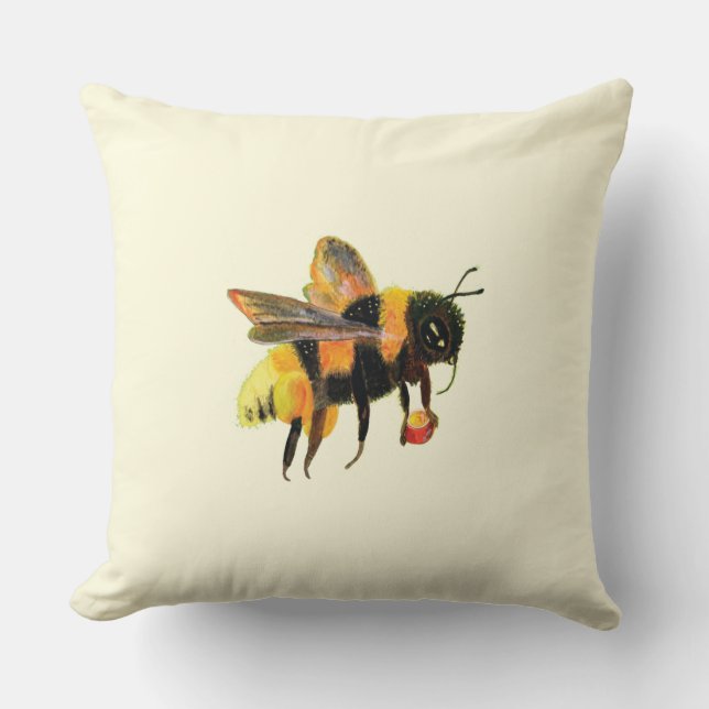Bumble Bee carrying pollen  Throw Pillow (Front)