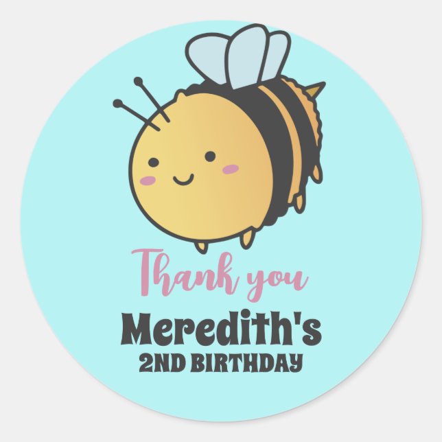 Bumble Bee Cartoon Kids Birthday Party Favour Classic Round Sticker (Front)